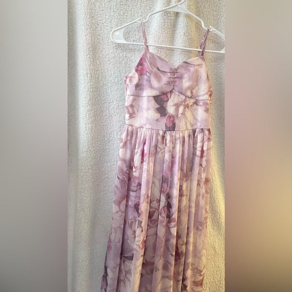 “SIZE 12” GIRLS ZUNIE Floral Print Clip Dot Maxi Dress In Orchid